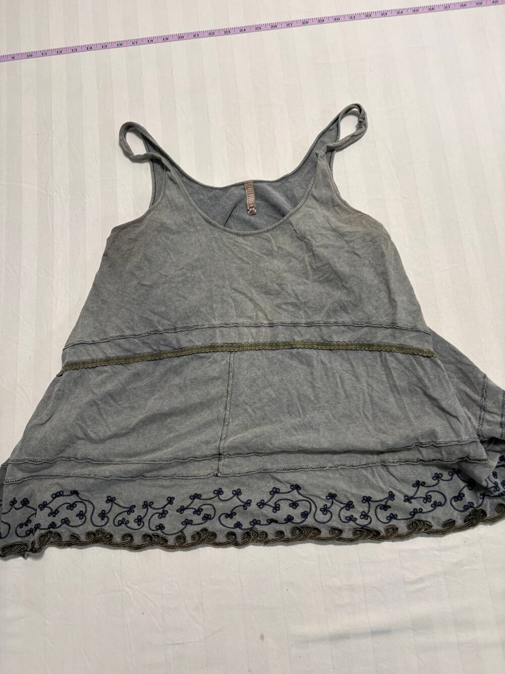Free People Gray Mineral Wash Embroidered Boho Swing Tank Top Sm
